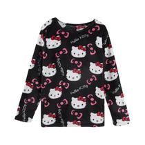 Conjunto De Pijama Flanelado Kawaii Da Hello Kitty Para Mulheres, Casual, Ajuste Solto, Roupas De