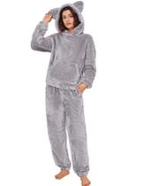 Conjunto de pijama Flygo feminino Flygo, roupa esportiva, urso, com capuz, cinza