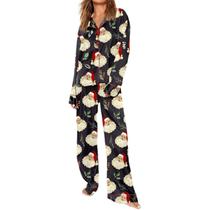 Conjunto de pijama Glno Christmas Y2k Nutcracker Papai Noel preto