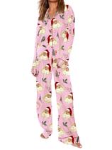 Conjunto de pijama Glno Christmas Y2k Nutcracker Silk Santa Pink Conjunto de pijama Glno Christmas Y2k Nutcracker Silk Santa Pink