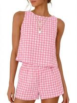 Conjunto de pijama IDEALSANXUN 2026 Gingham e linho para mulheres Conjunto de pijama IDEALSANXUN 2026 Gingham e linho para mulheres