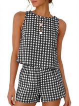 Conjunto de pijama IDEALSANXUN 2026 Gingham e linho para mulheres Conjunto de pijama IDEALSANXUN 2026 Gingham e linho para mulheres