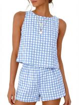 Conjunto de pijama IDEALSANXUN 2026 Gingham e linho para mulheres Conjunto de pijama IDEALSANXUN 2026 Gingham e linho para mulheres