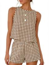 Conjunto de pijama IDEALSANXUN 2026 Gingham para mulheres: algodão e linho Conjunto de pijama IDEALSANXUN 2026 Gingham para mulheres: algodão e linho