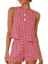Conjunto de pijama IDEALSANXUN 2026 Gingham para mulheres: algodão e linho Conjunto de pijama IDEALSANXUN 2026 Gingham para mulheres: algodão e linho