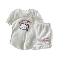 Conjunto De Pijama Infantil Hello Kitty 120-160cm Verão Desenho Animado Estampado Manga Curta E Conjunto De Pijama Infantil Hello Kitty 120-160cm Verão Desenho Animado Estampado Manga Curta E
