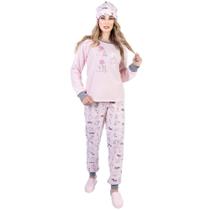 Conjunto de Pijama Inverno Feminino Moletinho Estampado e Flanelado Com Blusa e Calça Longa