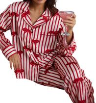 Conjunto de pijama Juakoso com estampa de Natal em cetim para mulheres