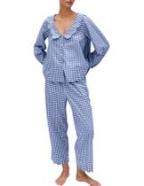 Conjunto de pijama Kissonic Gingham Plaid de 2 peças de algodão para mulheres Conjunto de pijama Kissonic Gingham Plaid de 2 peças de algodão para mulheres