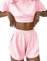 Conjunto de pijama Kistore, pijamas curtos listrados, rosa e branco Conjunto de pijama Kistore, pijamas curtos listrados, rosa e branco