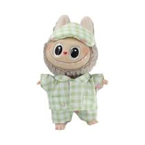 Conjunto De Pijama Labubu Xadrez Fofo De 17cm Com Máscara De Olhos Intercambiável Para Boneca Bebê