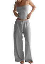 Conjunto de pijama lounge feminino TDCoool, de verão, cinza claro Conjunto de pijama lounge feminino TDCoool, de verão, cinza claro