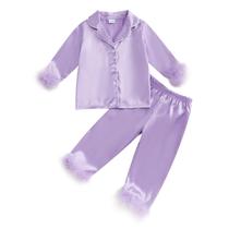 Conjunto de pijama MAINESAKA para bebês e meninas com acabamento em penas de cetim Conjunto de pijama MAINESAKA para bebês e meninas com acabamento em penas de cetim