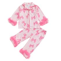 Conjunto de pijama MAINESAKA para bebês e meninas com acabamento em penas de cetim
