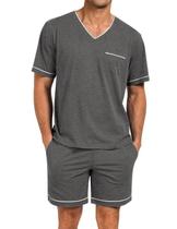 Conjunto de pijama Marvmys Summer, 2 peças, manga curta, cinza para homens Conjunto de pijama Marvmys Summer, 2 peças, manga curta, cinza para homens