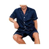 Conjunto de Pijama Masculino de Cetim - Manga Curta, Botões e Cintura Elástica