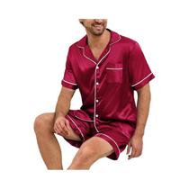 Conjunto de Pijama Masculino de Cetim - Manga Curta, Botões e Cintura Elástica Conjunto de Pijama Masculino de Cetim - Manga Curta, Botões e Cintura Elástica