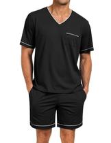 Conjunto de pijama masculino Marvmys com decote em V e manga curta, preto, tamanho 3GG Conjunto de pijama masculino Marvmys com decote em V e manga curta, preto, tamanho 3GG