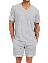 Conjunto de pijama masculino Marvmys com decote em V, manga curta, cinza claro, 3GG Conjunto de pijama masculino Marvmys com decote em V, manga curta, cinza claro, 3GG