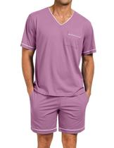 Conjunto de pijama masculino Marvmys de manga curta macia com bolsos vermelho 2GG Conjunto de pijama masculino Marvmys de manga curta macia com bolsos vermelho 2GG