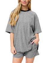 Conjunto de pijama OLAPTA, camiseta feminina listrada de tamanho grande, calças largas
