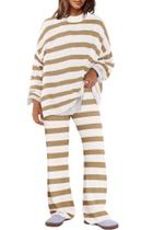 Conjunto de pijama Panadila, suéter listrado feminino de grandes dimensões Conjunto de pijama Panadila, suéter listrado feminino de grandes dimensões