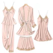 Conjunto de pijama SAPJON Silk, 5 peças para mulheres, rosa macio