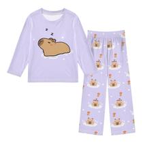 Conjunto de pijama senya Sleeping Cute Capybara Purple para 3-11 anos Conjunto de pijama senya Sleeping Cute Capybara Purple para 3-11 anos