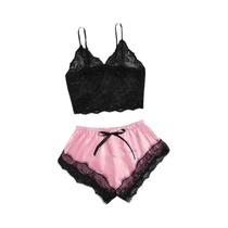 Conjunto De Pijama Sexy Em Renda plus Size Para Mulheres, Top Bralette Transparente E Shorts,