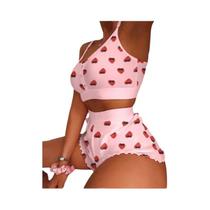 Conjunto De Pijama Sexy Feminino 2 Peças Com Estampa, Camisola, Top E Shorts, Lingerie, Roupa De