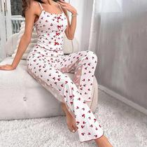 Conjunto De Pijama Sexy Feminino Em 2 Peças Com Renda E Malha, Top Com Alças E Calças Para Uso Em