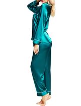 Conjunto de pijama SIHA de seda acetinada para mulheres com manga comprida verde L Conjunto de pijama SIHA de seda acetinada para mulheres com manga comprida verde L