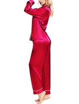 Conjunto de pijama SIHA de seda acetinada para mulheres com manga comprida, vermelho, tamanho L