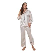 Conjunto de pijama Simulation Silk para mulheres, outono e inverno, sono comprido Conjunto de pijama Simulation Silk para mulheres, outono e inverno, sono comprido