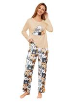 Conjunto de pijama SOLY HUX, desenho animado feminino, estampa de gato