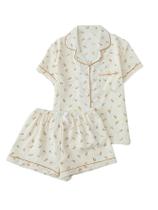 Conjunto de pijama SweatyRocks Apricot Floral Poliéster Feminino