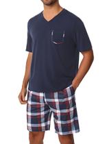 Conjunto de pijama Sykooria masculino de verão com decote em V e manga curta de algodão