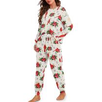 Conjunto de pijama TOFRIMADE Christmas para mulheres com estampa floral vermelha Conjunto de pijama TOFRIMADE Christmas para mulheres com estampa floral vermelha