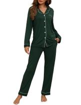 Conjunto de pijama verde ZMJ, camisa de manga comprida e calça de pijama para mulheres