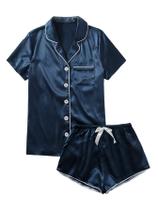 Conjunto de pijama WDIRARA Sleepwear, camisa de manga curta e shorts de cetim