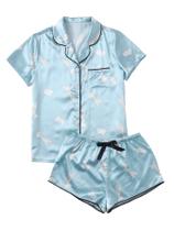 Conjunto de pijama WDIRARA Sleepwear, camisa de manga curta e shorts de cetim
