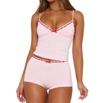 Conjunto de pijama XBTCLXEBCO Sexy para mulheres, camiseta e shorts com decote em V Conjunto de pijama XBTCLXEBCO Sexy para mulheres, camiseta e shorts com decote em V