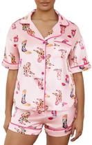 Conjunto de pijama Yiulangde Cute Preppy Silk para mulheres com botas de cowboy