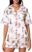 Conjunto de pijama Yiulangde Cute Preppy Silk para mulheres com botas de cowboy