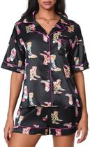 Conjunto de pijama Yiulangde Cute Preppy Silk para mulheres com botas de cowboy