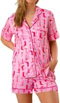 Conjunto de pijama Yiulangde Silk Pink Rodeo Galentines para mulheres