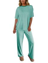 Conjunto de pijama Ythomm Striped Lounge para mulheres, 2 peças, verde 2026 Conjunto de pijama Ythomm Striped Lounge para mulheres, 2 peças, verde 2026