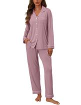 Conjunto de pijama ZMJ, camisa rosa de manga comprida e calça de pijama S
