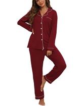 Conjunto de pijama ZMJ Red para mulheres, camisa de manga comprida e calça S Conjunto de pijama ZMJ Red para mulheres, camisa de manga comprida e calça S