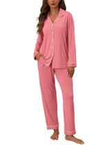 Conjunto de pijama ZMJ rosa para mulheres, camisa de manga comprida e calça GG